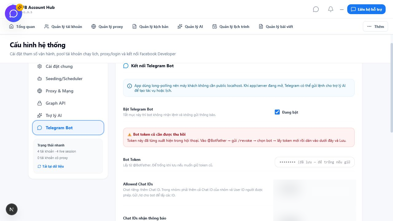 Cài đặt Telegram trong FB Auto